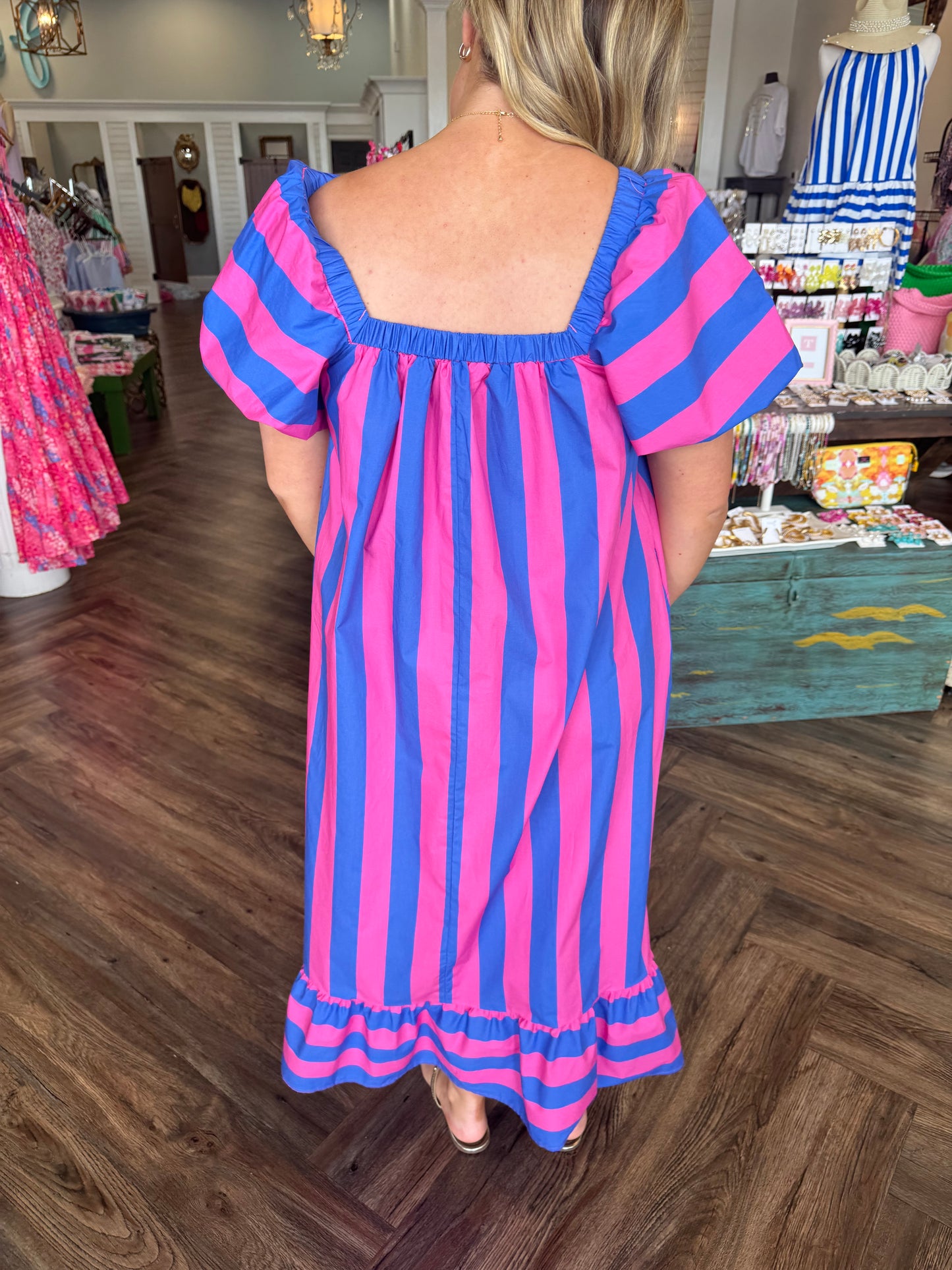Blue Bold Striped Midi Dress