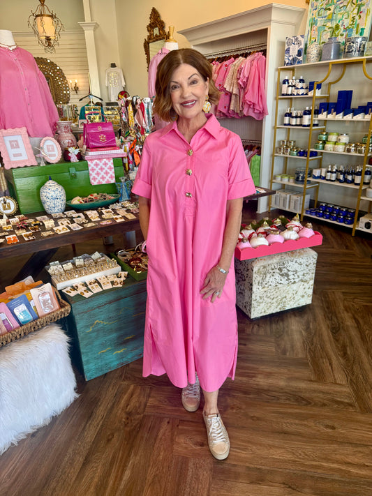 Accent Button Midi Dress: Pink