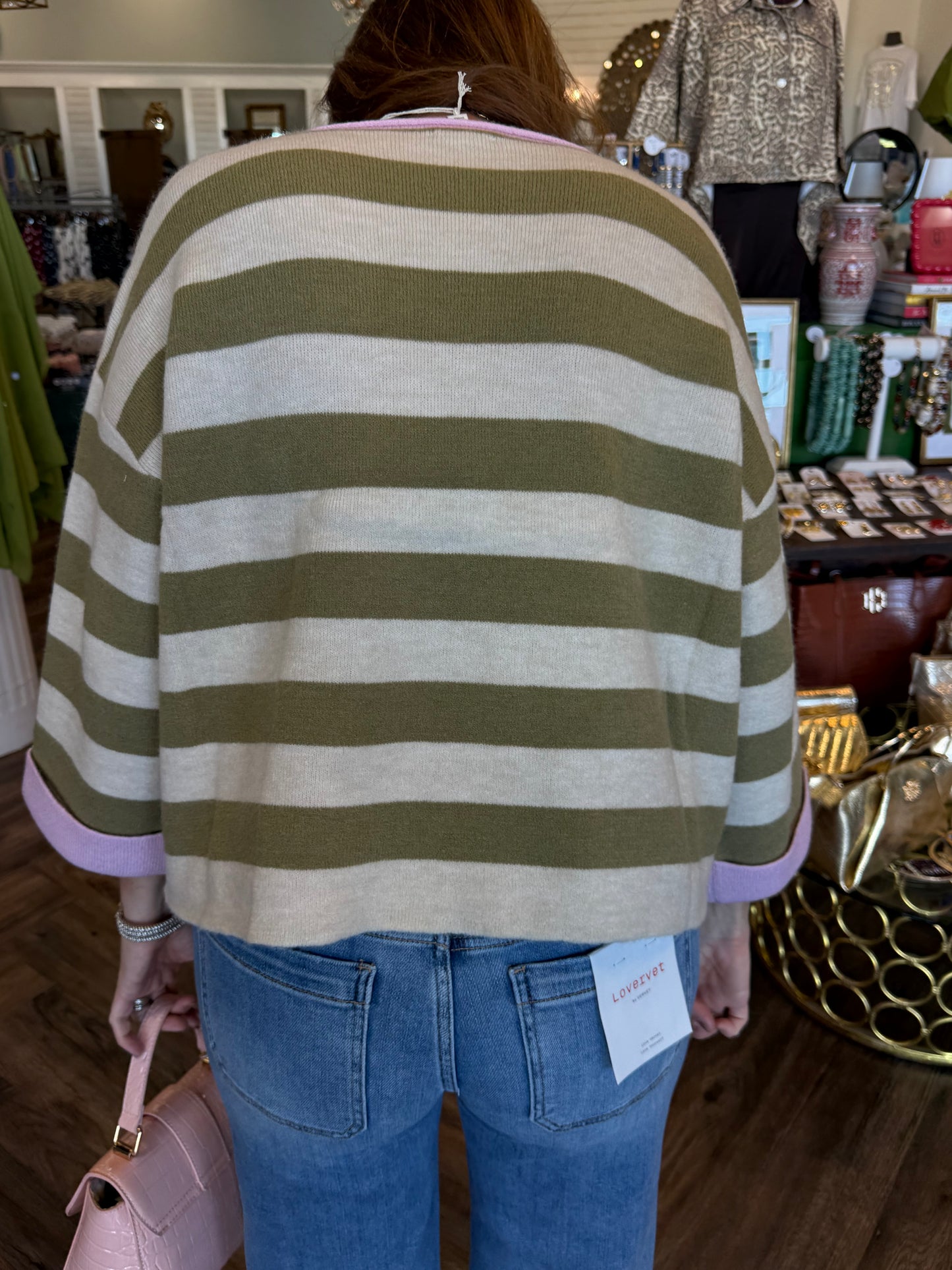 The Caroline Sweater: Olive Stripe