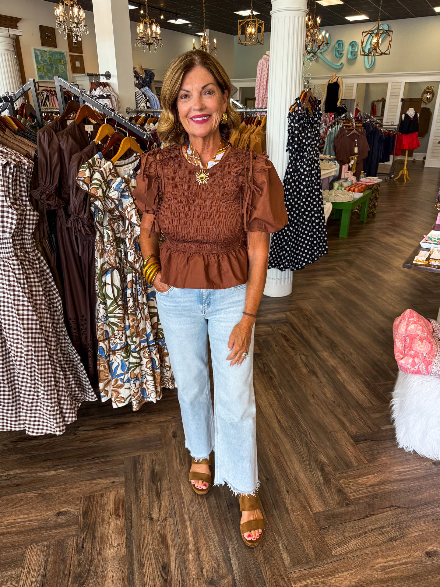 Smocked Two Way Top: Brown