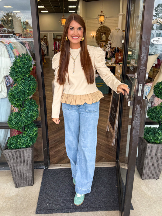 Cream Sand Ruffle Top