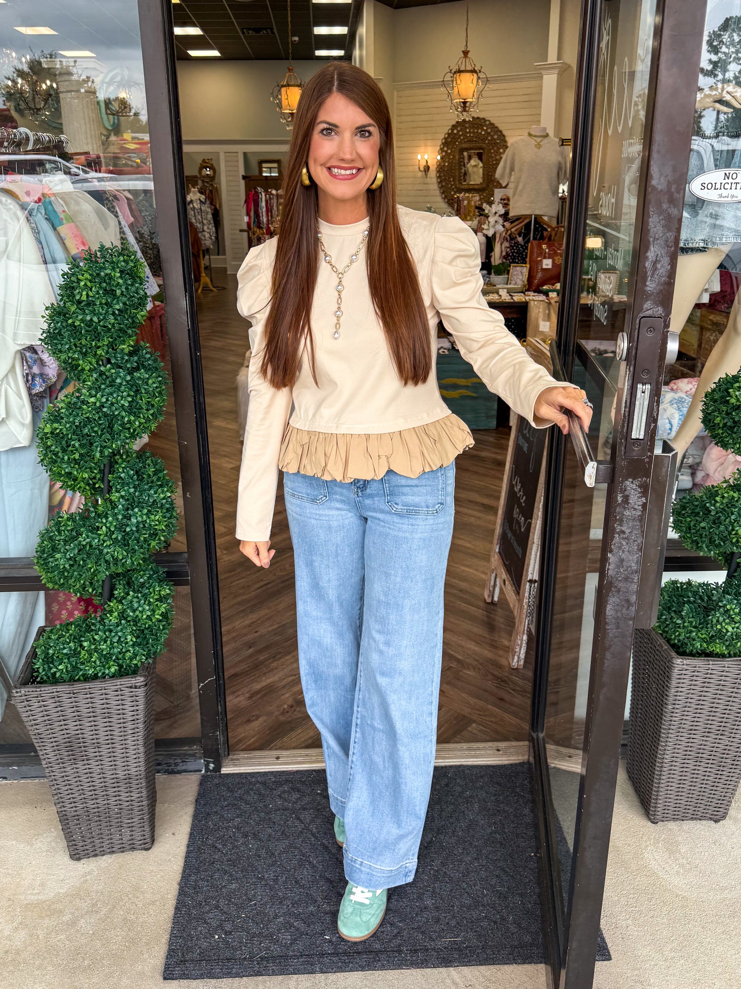 Cream Sand Ruffle Top