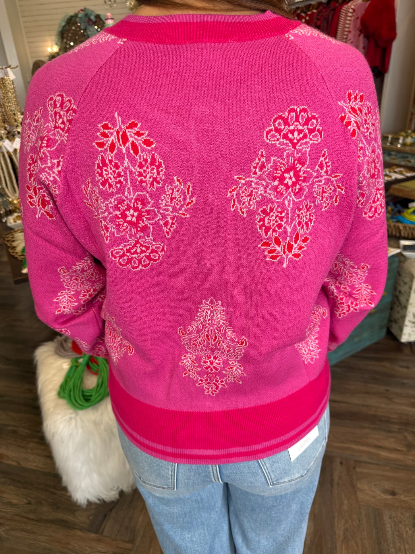 Pink Button Floral Cardigan