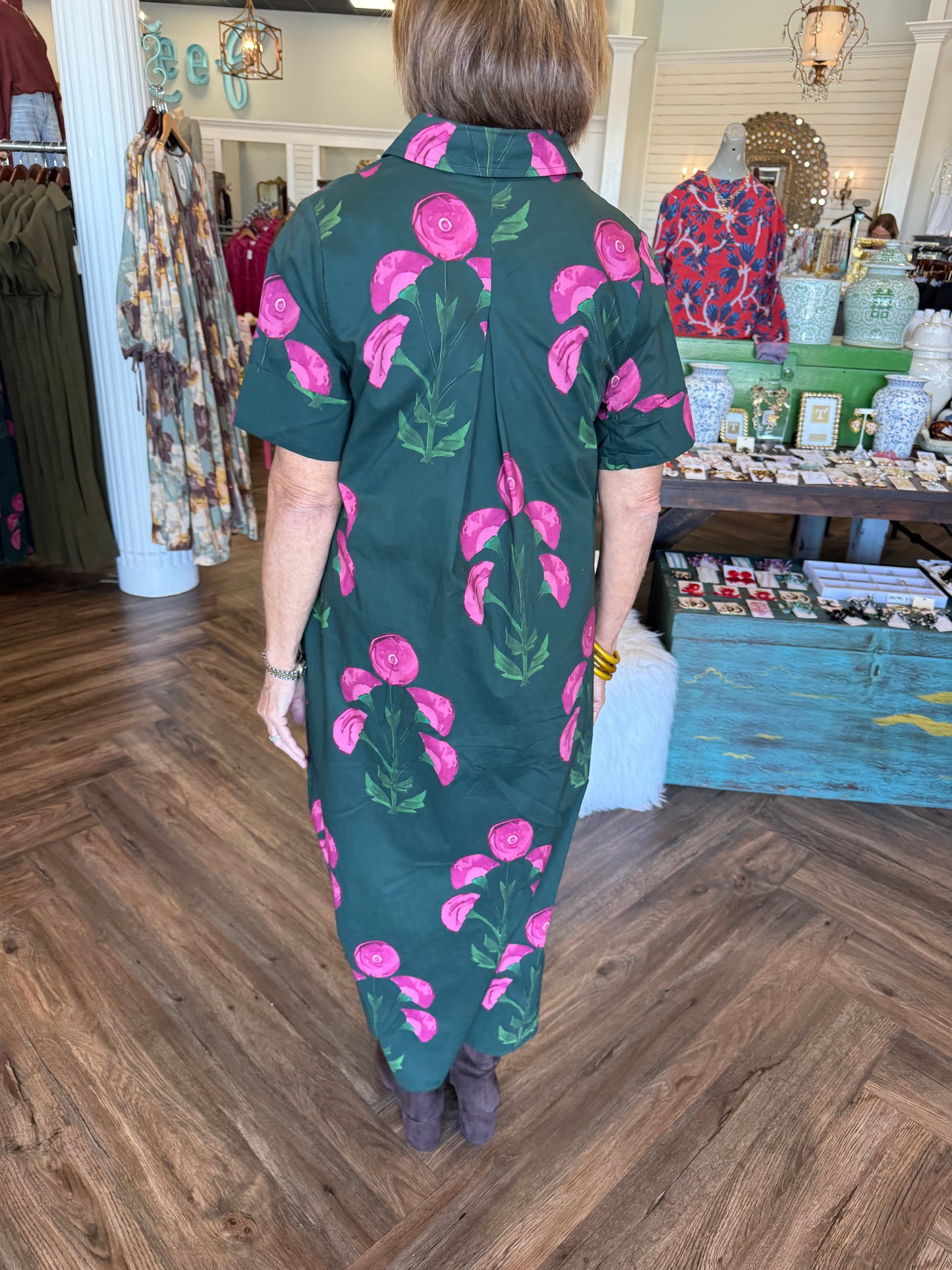 Hunter Green Petal Midi Dress