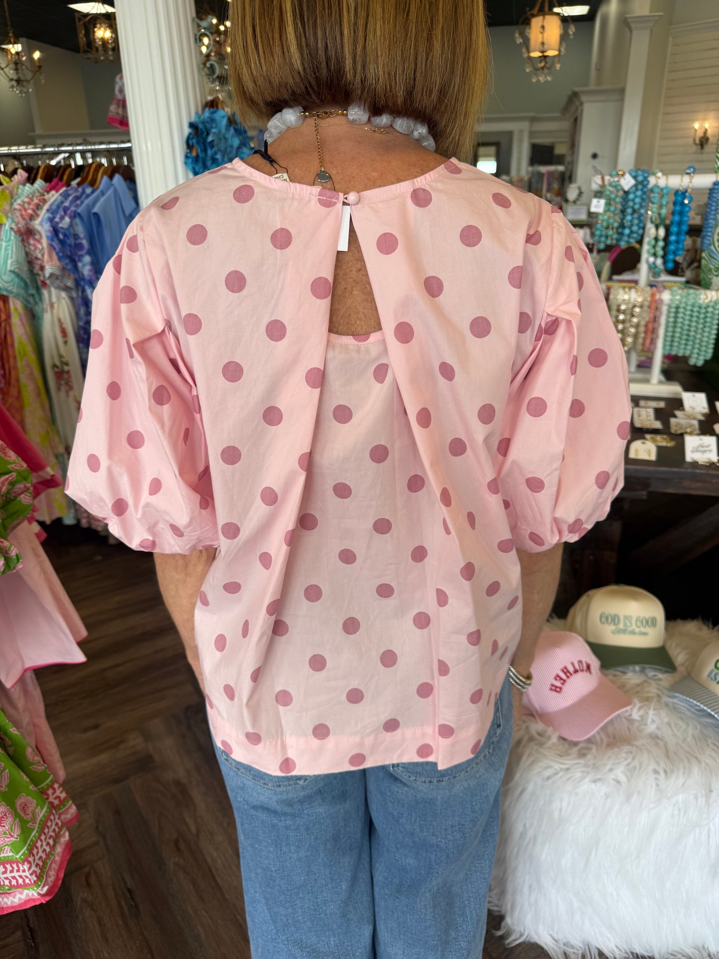 Delightful Pink Polka Dot Top
