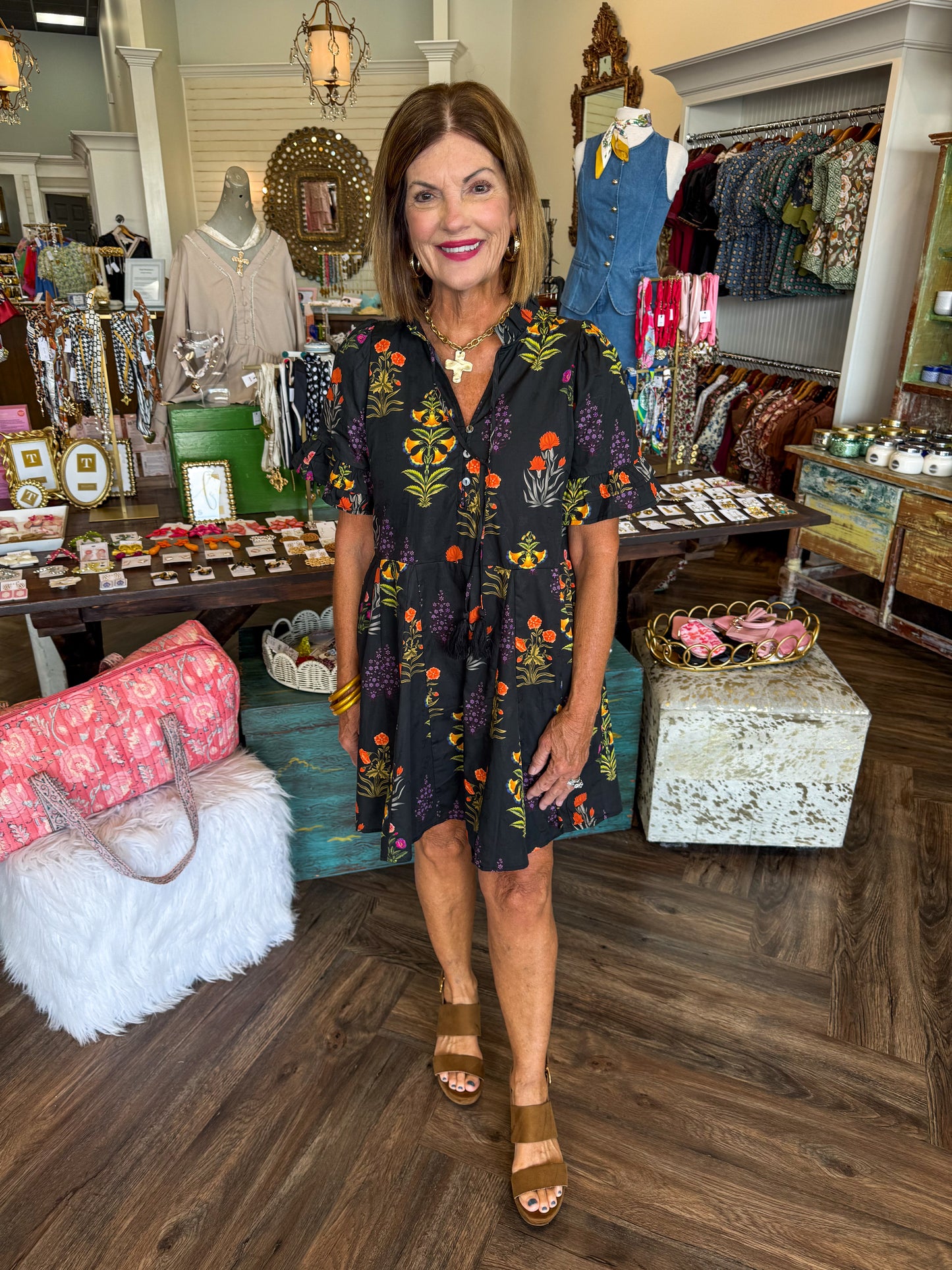Contrast Flower Sprout Dress