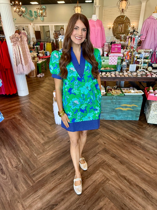 Preppy Stitch Paisley Dress: Green