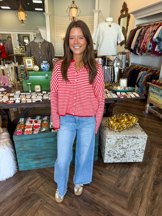 Button Love Sweater Top: Red