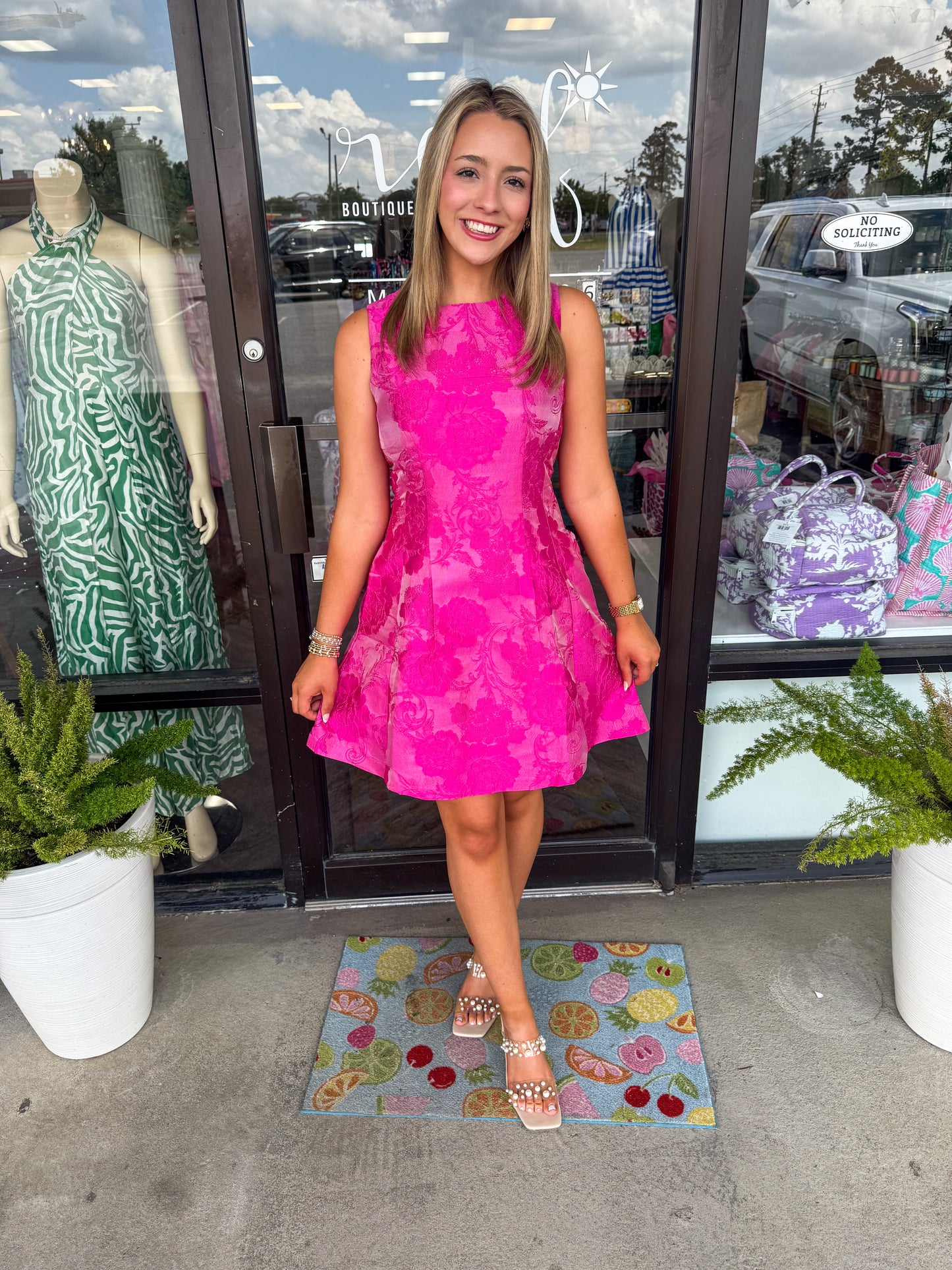 Floral Jacquard Dress: Pink