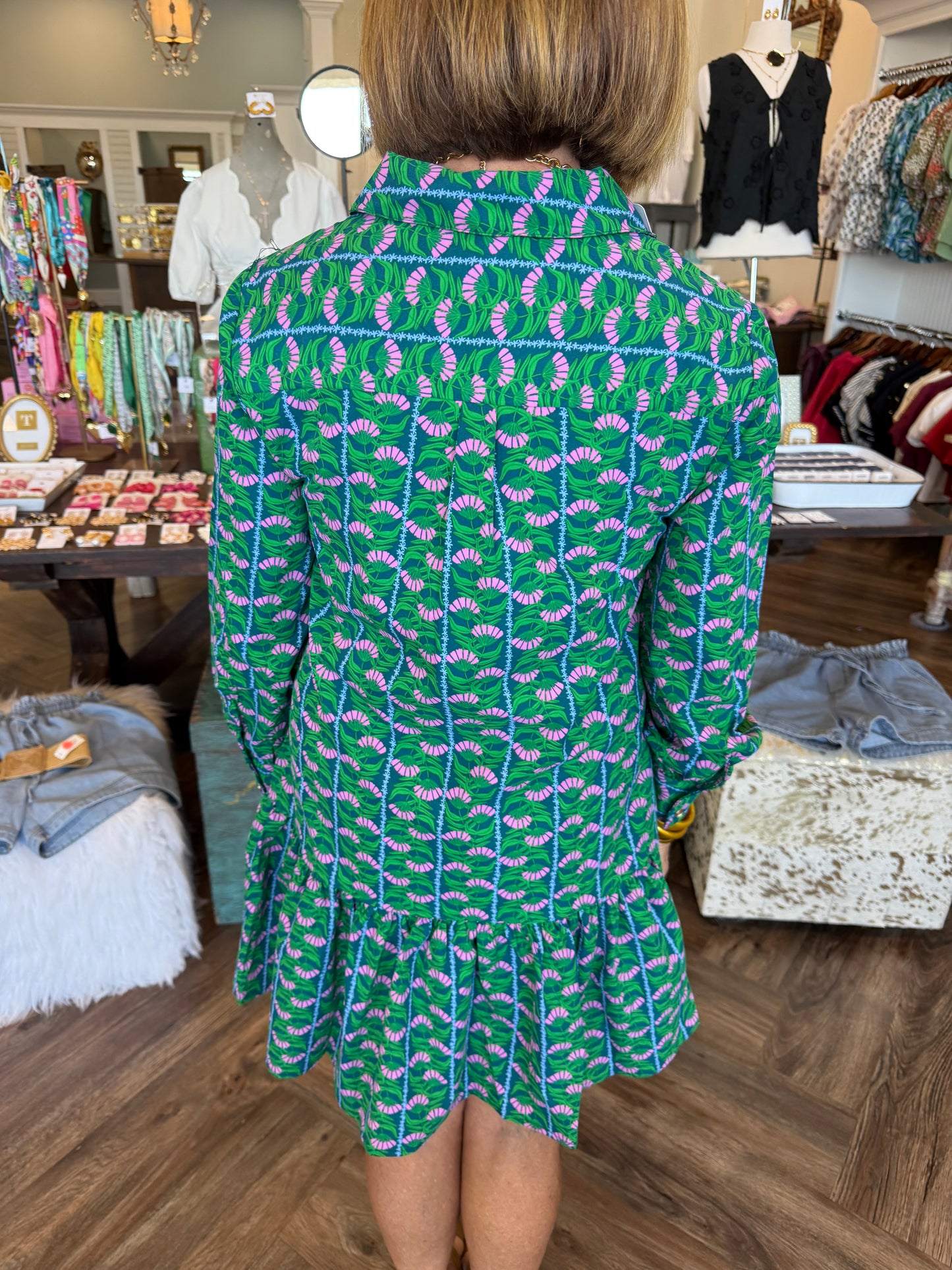 Mary Square Fiona Dress: Honeyvines- Green