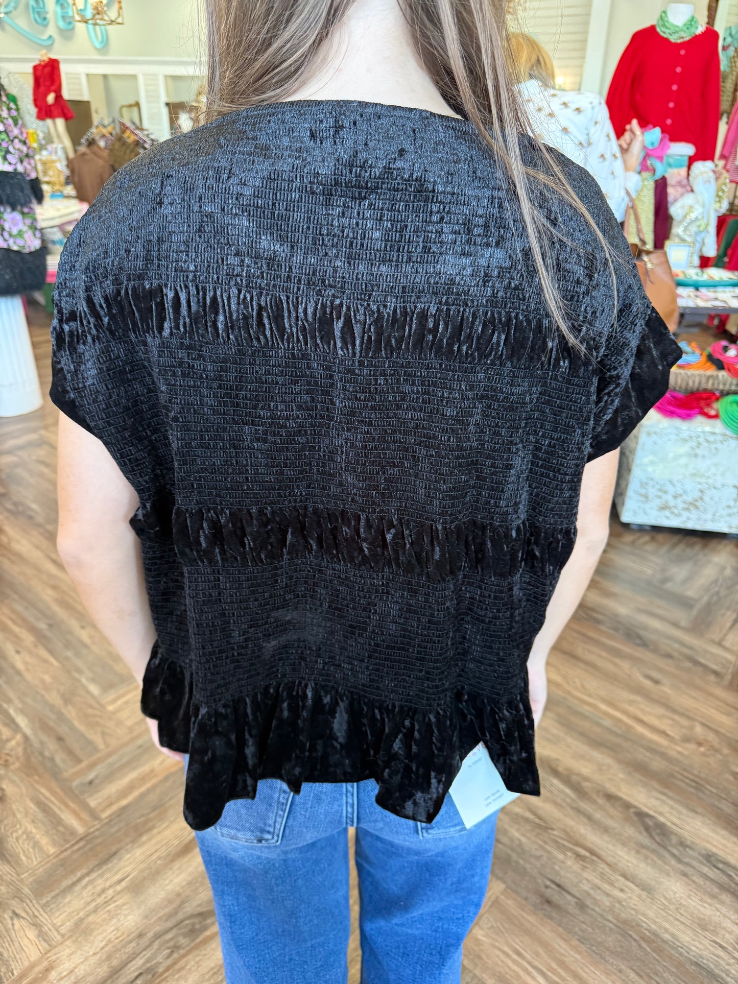 Velvet Scrunch Top: Black