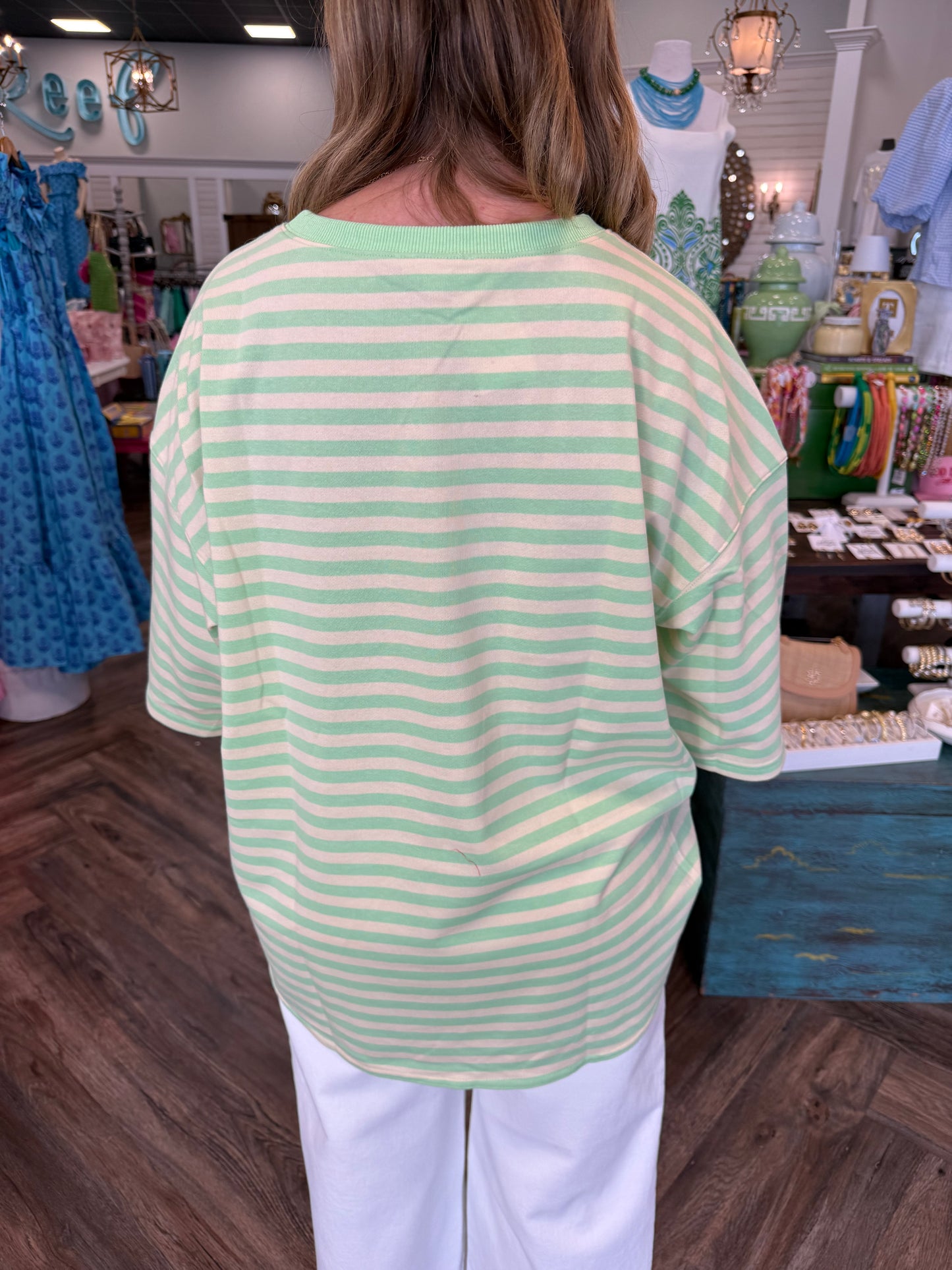Lillie Oversized Striped Top: Green