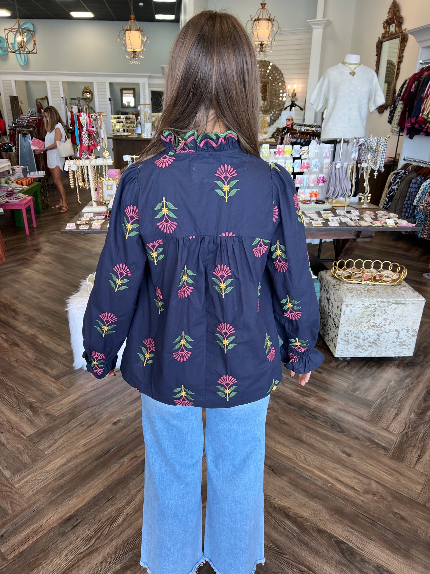 Navy Ruffle Bouquet Top