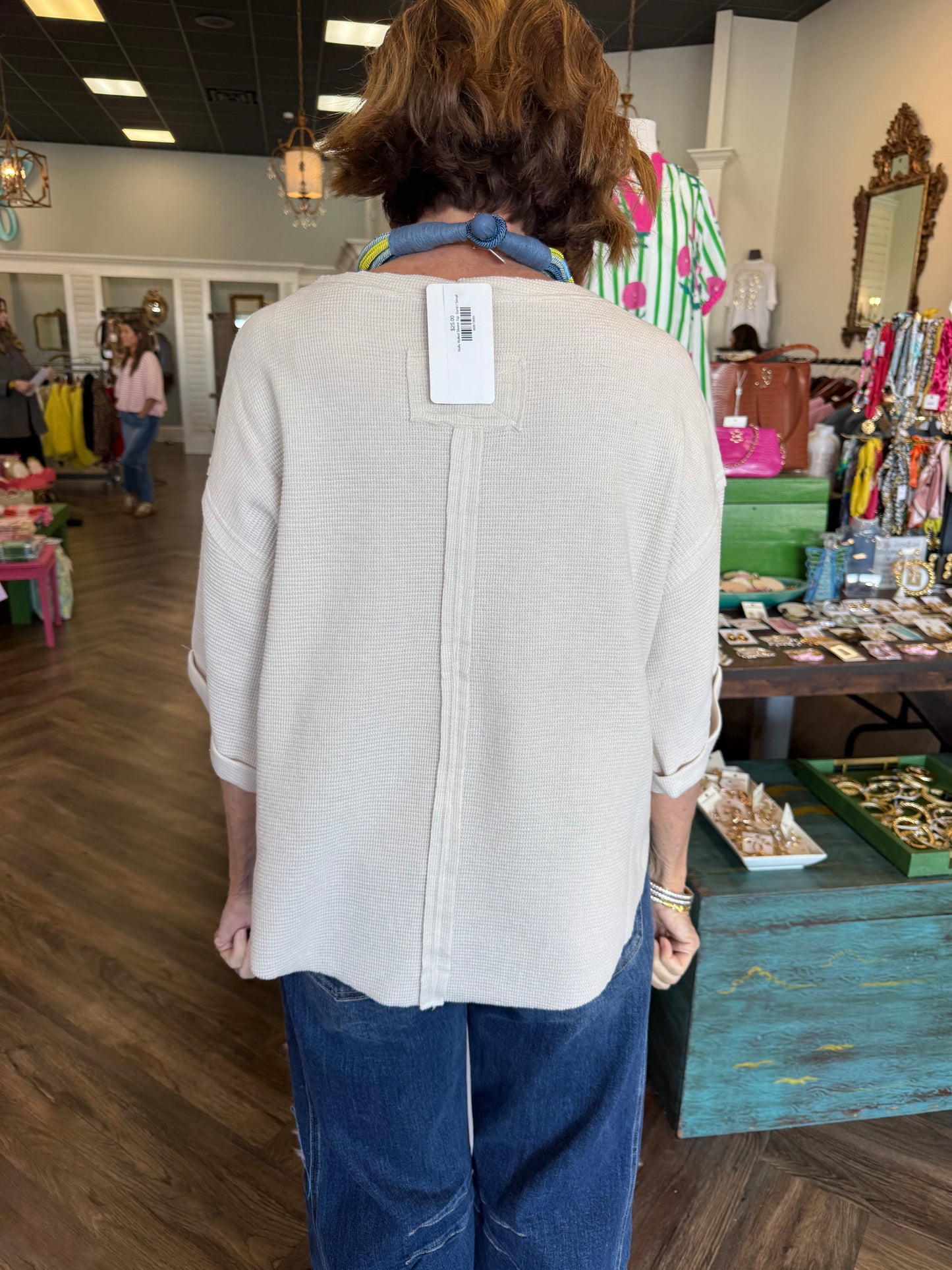 Rolly Rolled Sleeve Top: Sand