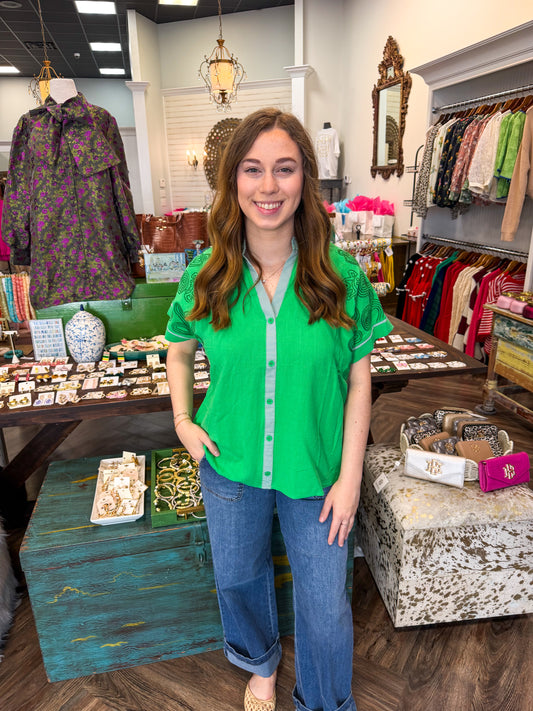 Kelly Green Detailed Blouse