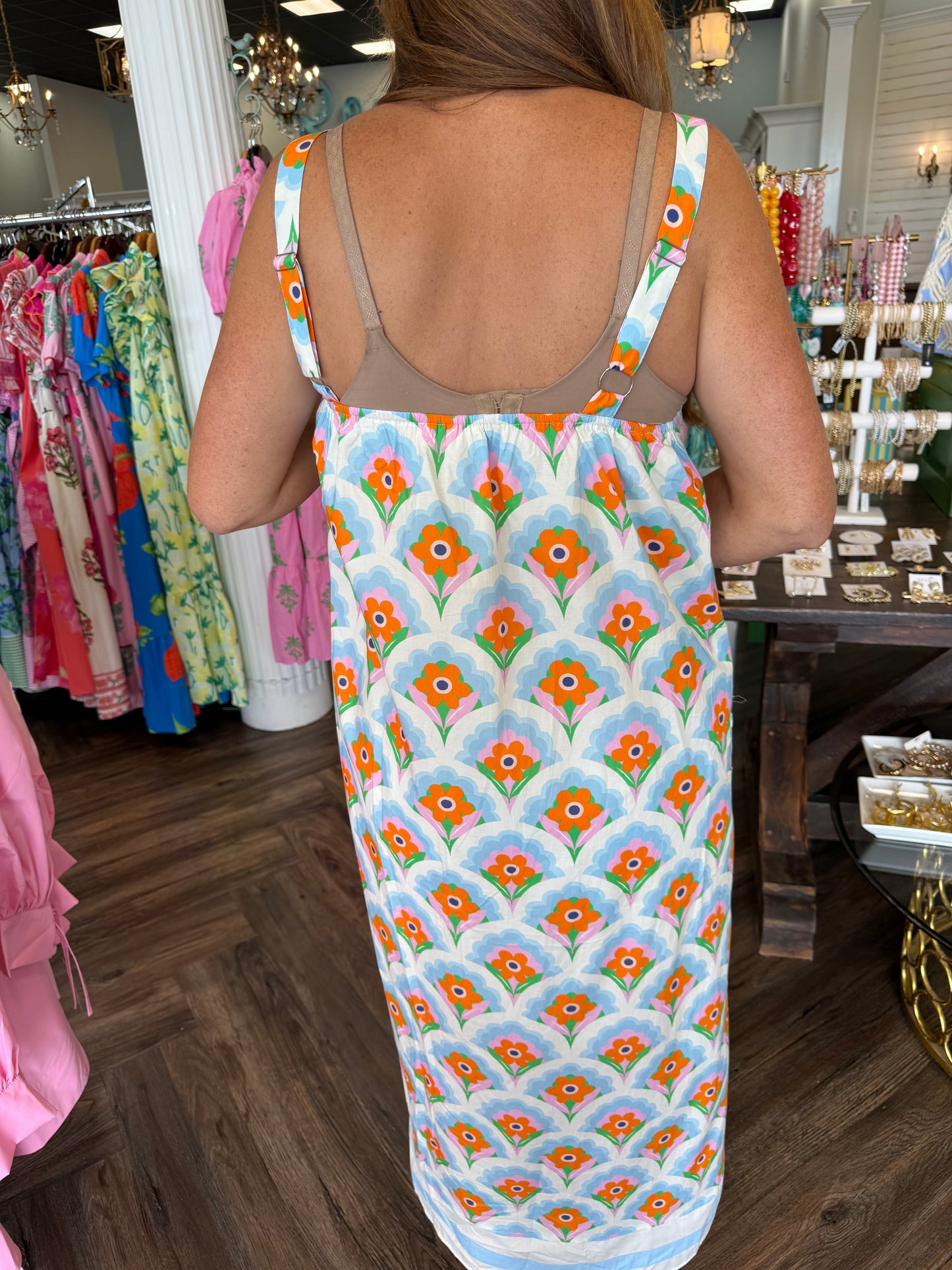 Funky Flower Midi Dress: Blue