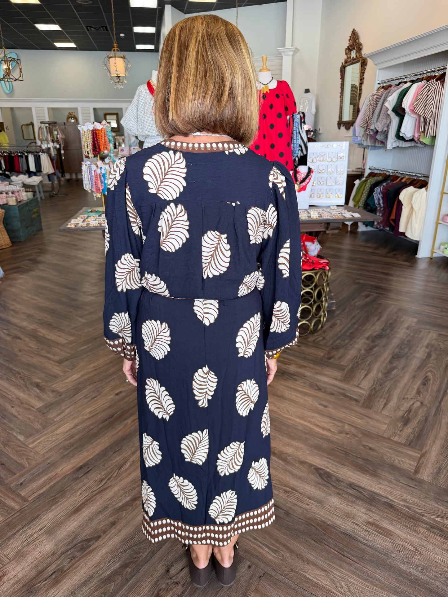 Navy Leaf Midi Dress