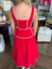 White Stitch Red Midi Dress