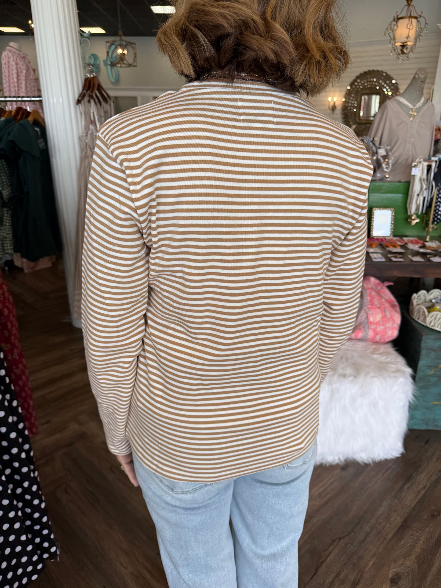 Lillie Striped Long Sleeve: Taupe