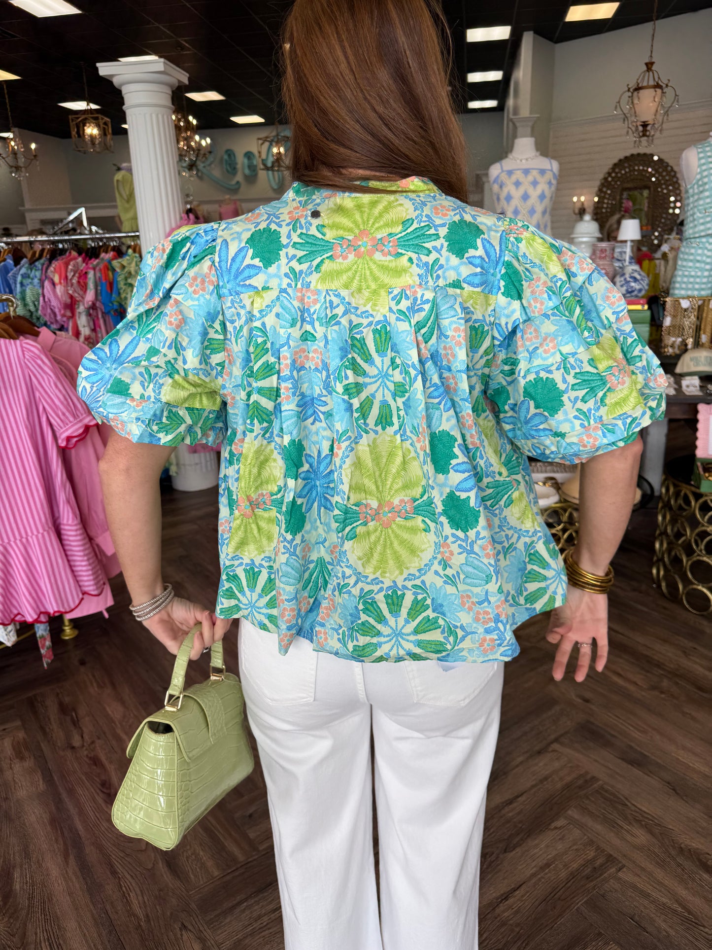 Blue/Lime Print Top