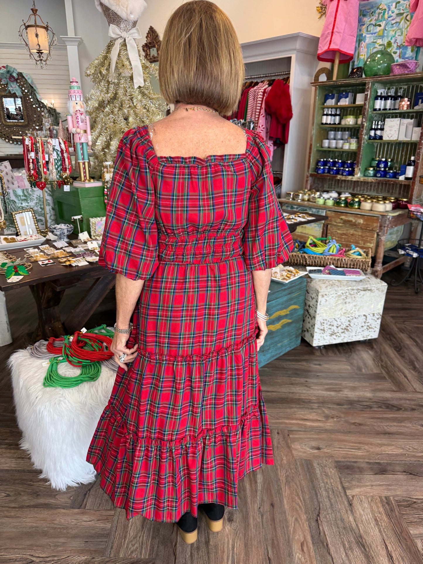 Merry Plaid Maxi Dress