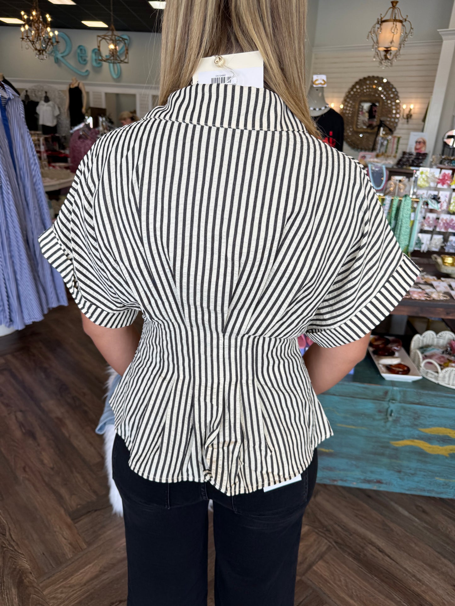 Tailored Black Stripe Top