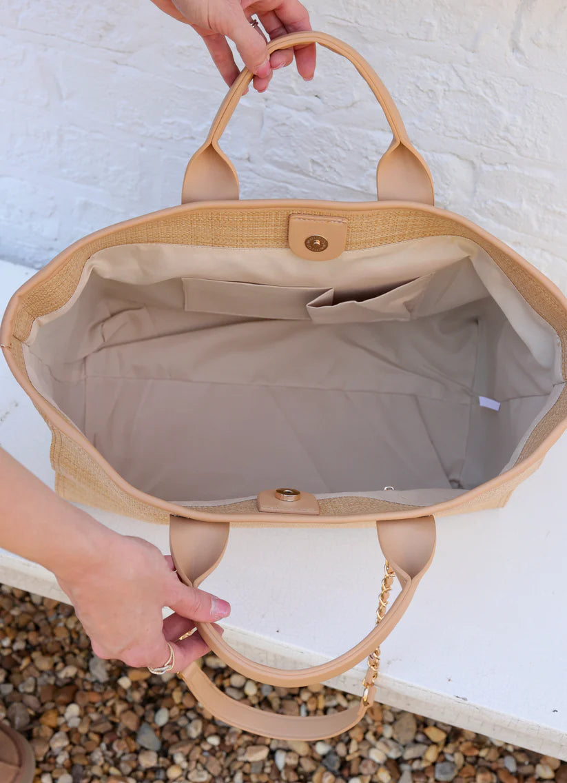 Caroline Hill Melissa Tote Bag: Natural Lattice Tan