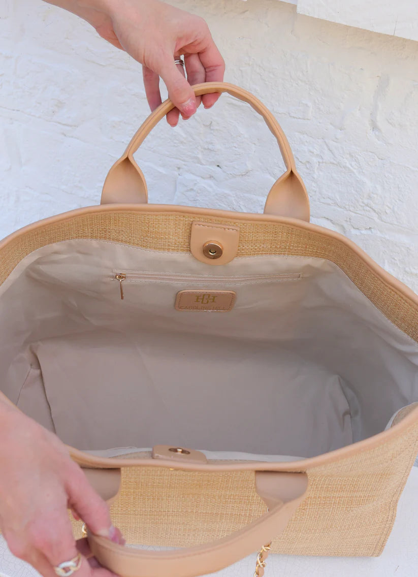 Caroline Hill Melissa Tote Bag: Natural Lattice Tan