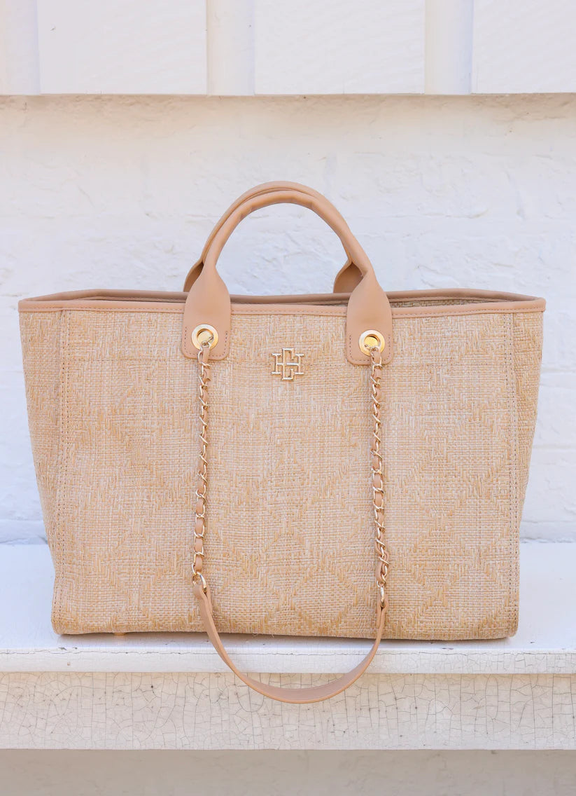 Caroline Hill Melissa Tote Bag: Natural Lattice Tan