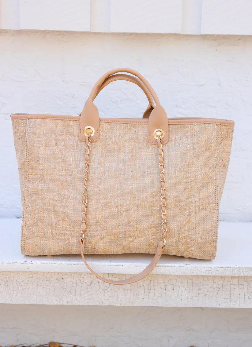 Caroline Hill Melissa Tote Bag: Natural Lattice Tan