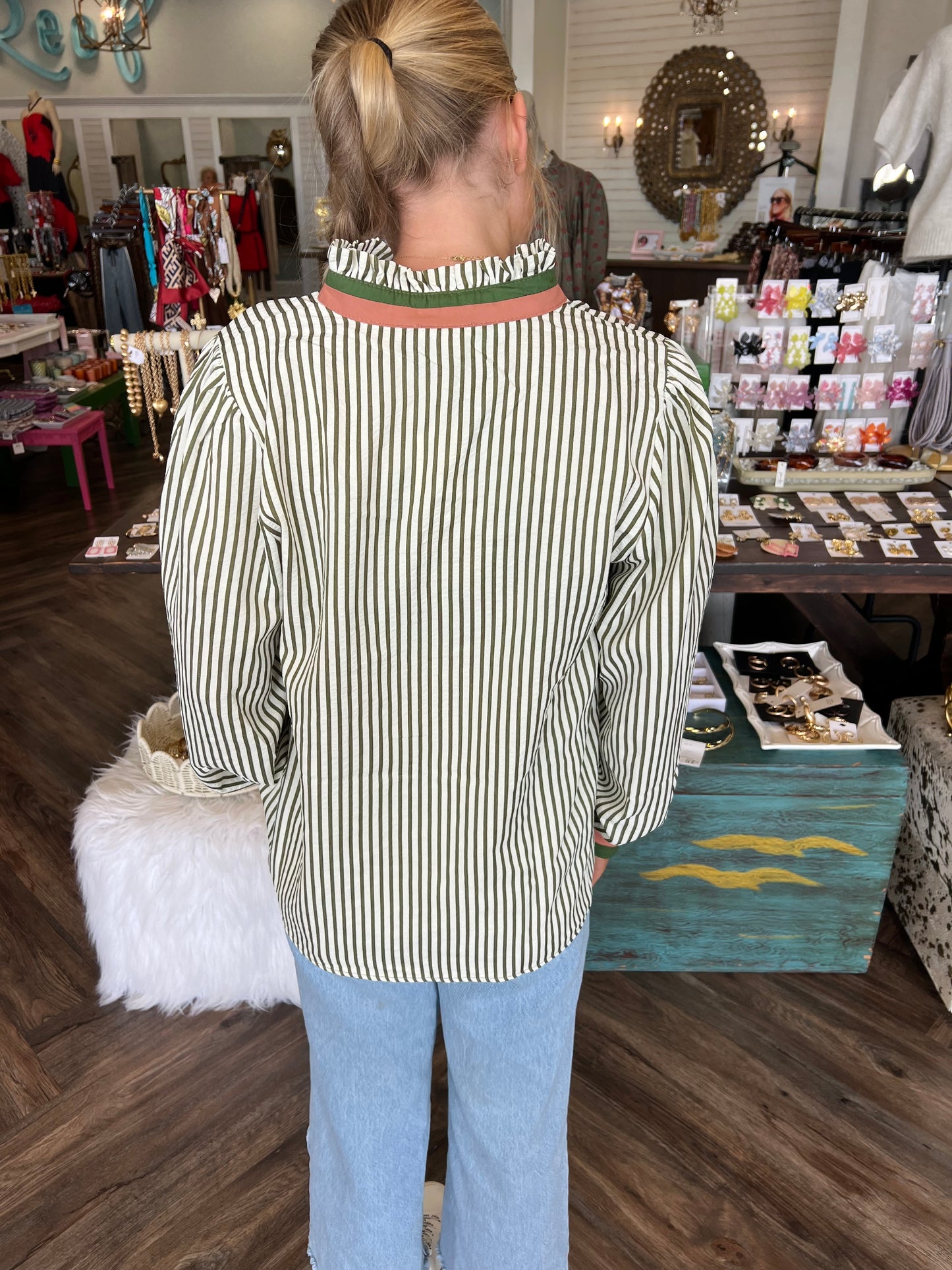 Olive & Cream Striped Top
