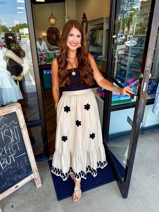 Taupe Flower Detail Maxi Skirt