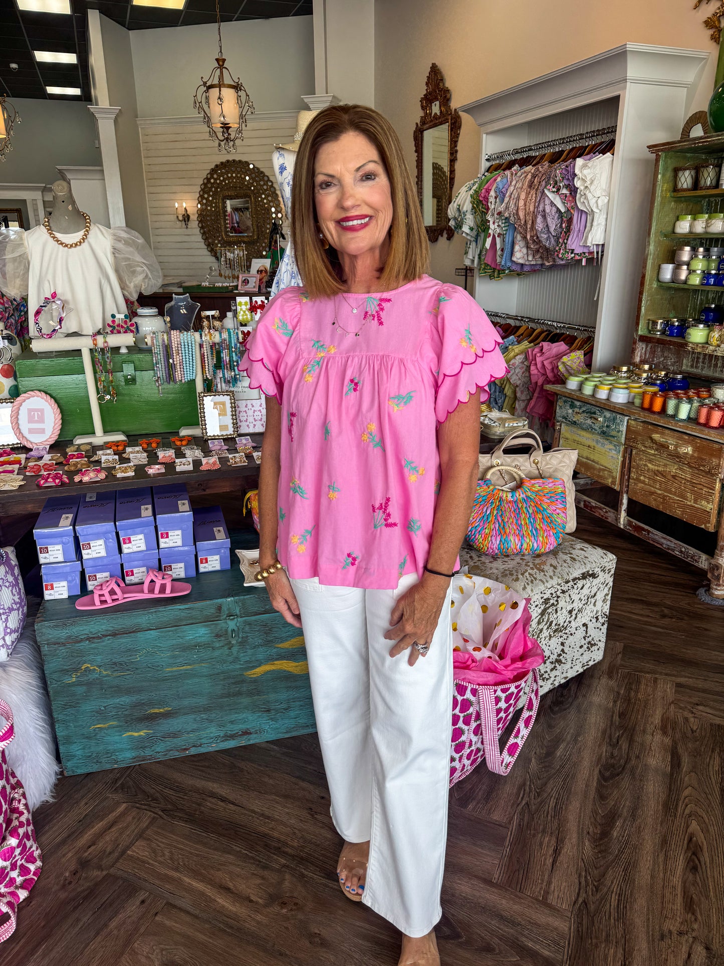 Candy Pink Embroidered Top
