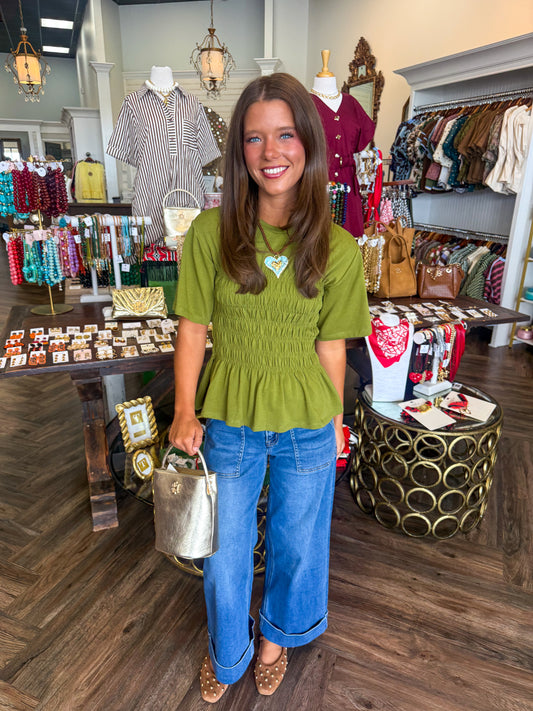 Hadley Smocked Top: Olive