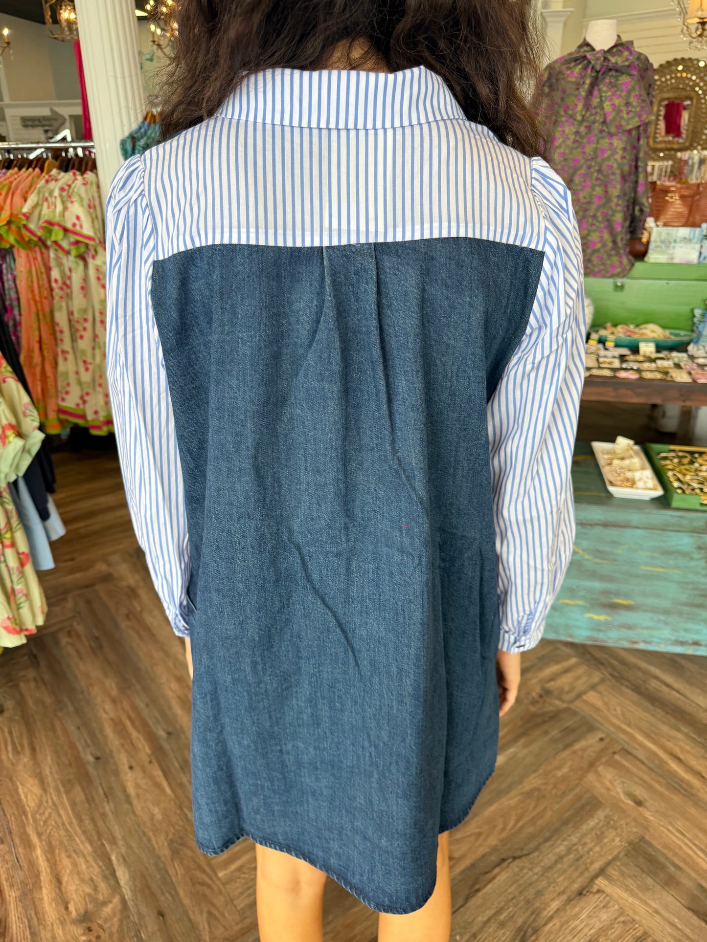 Stripe Detail Denim Dress