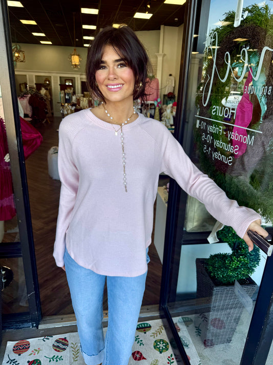 Sarah Waffle Top: Pink