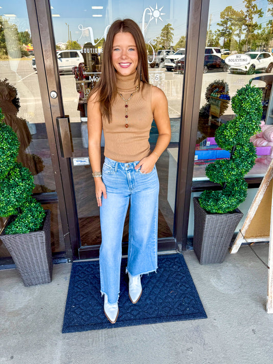 Camel Turtleneck Top