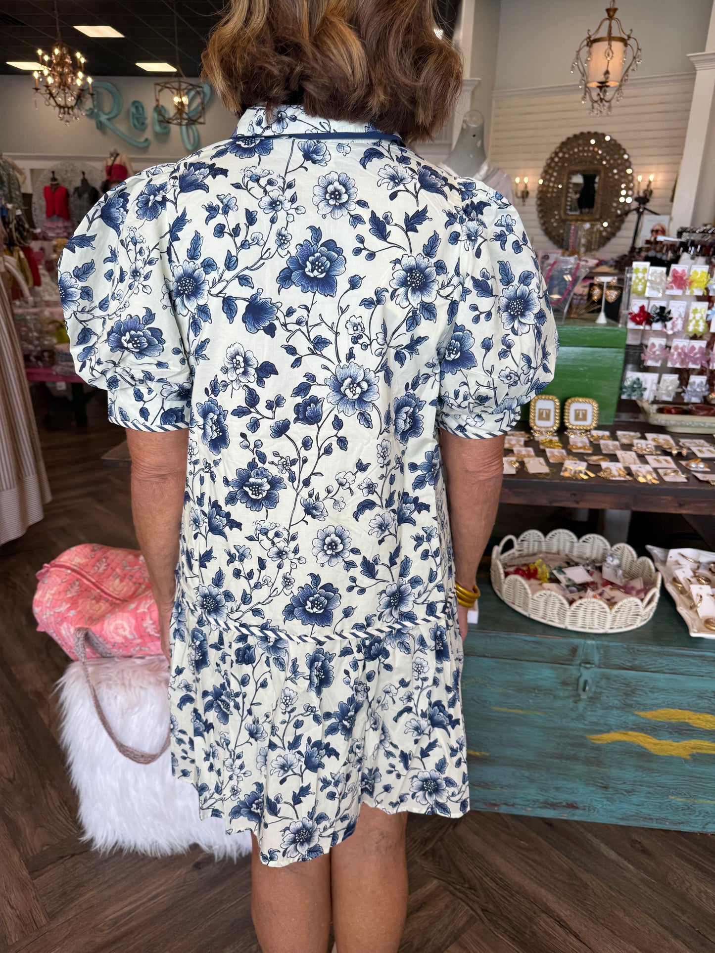 Blue Peonies Mini Dress