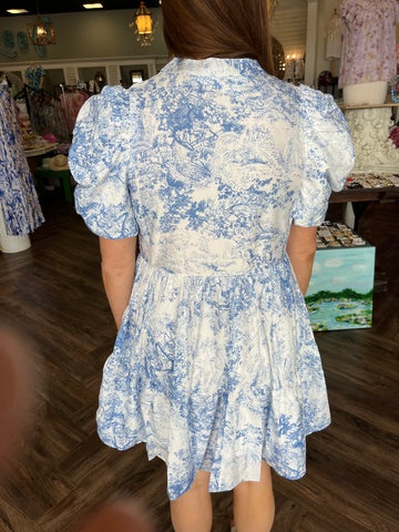 Blue Patterned Baby Doll Dress