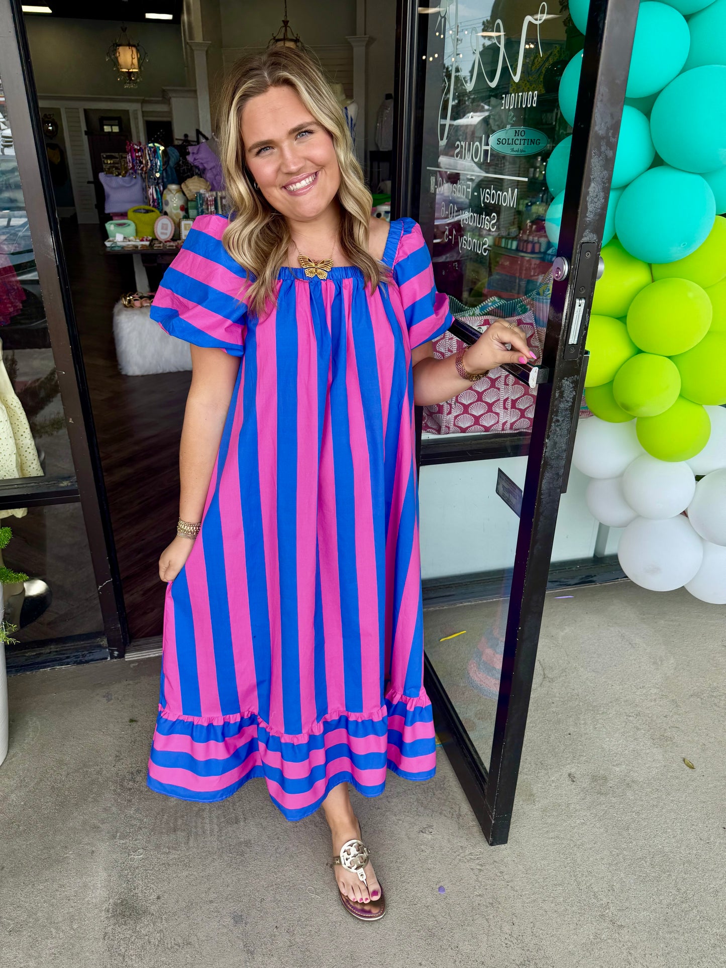 Blue Bold Striped Midi Dress