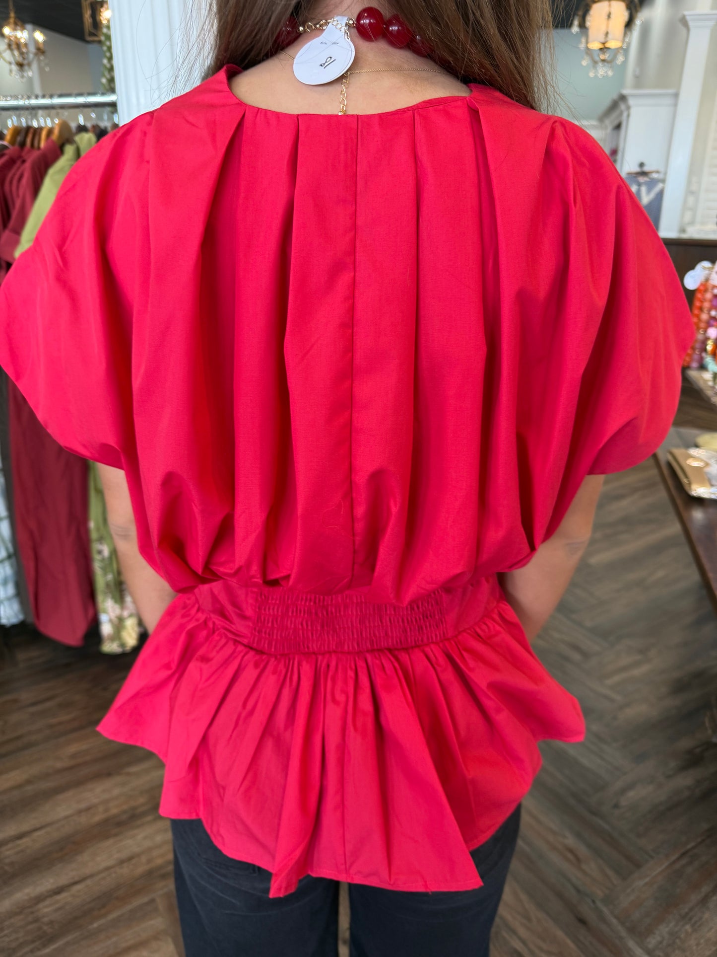 Structured Pleat Top: Red