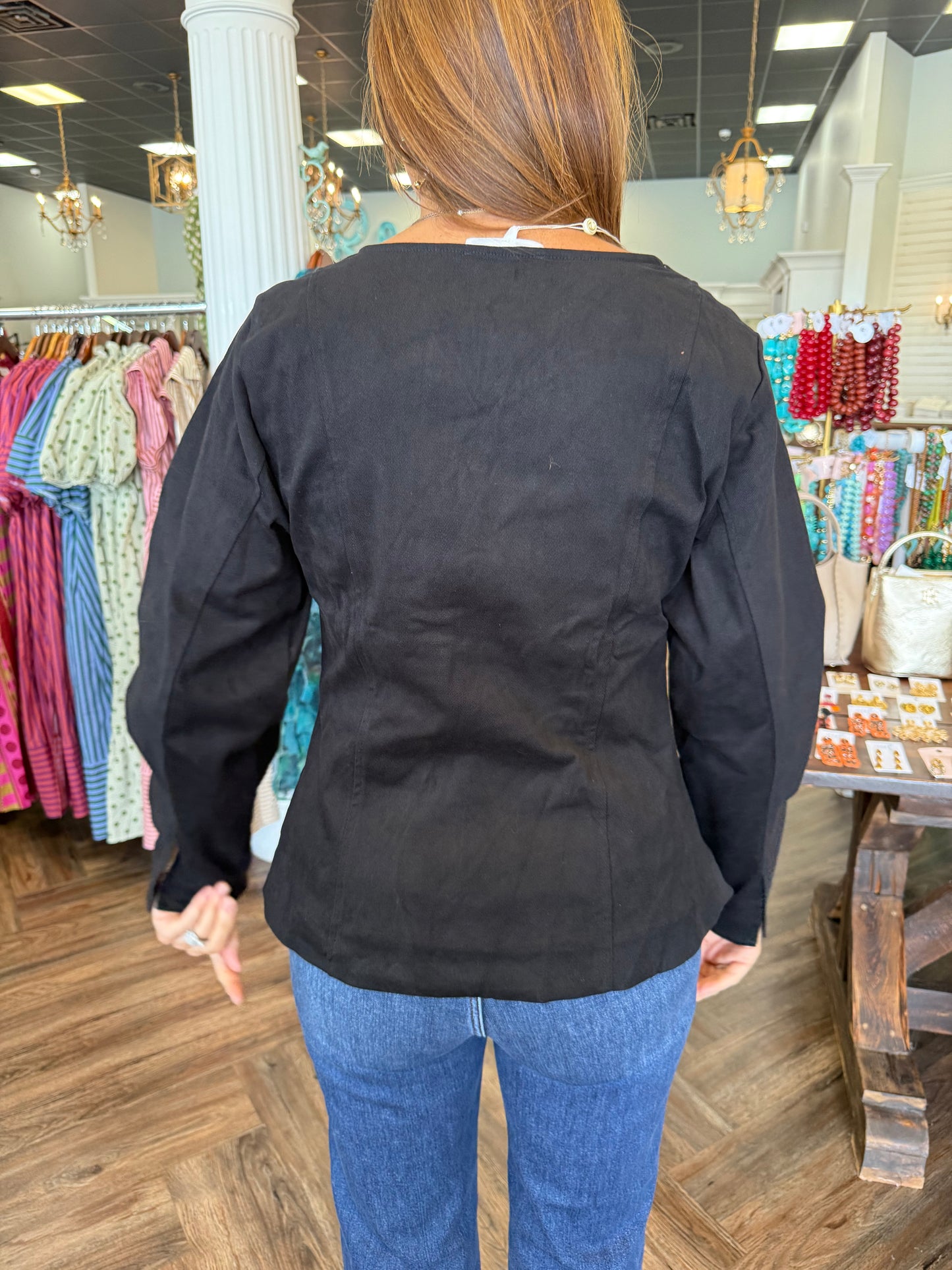 Black Denim Button Top