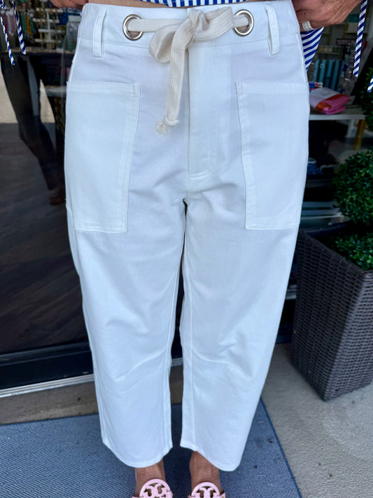 Casual Drawstring White Pants