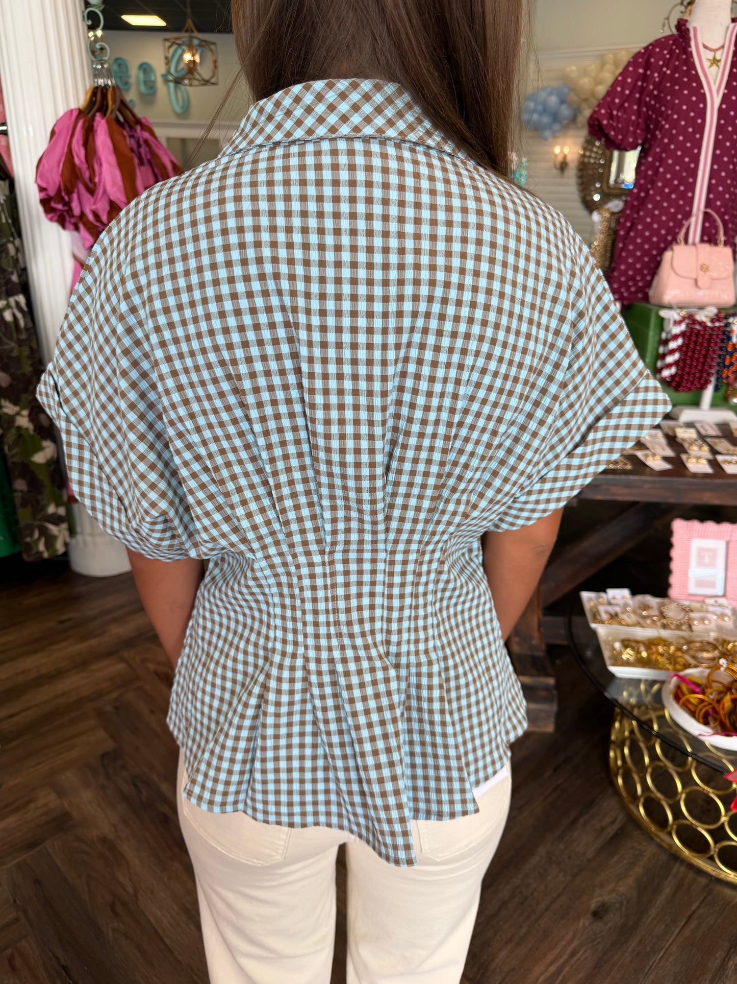 Fall Plaid Peplum Top: Blue