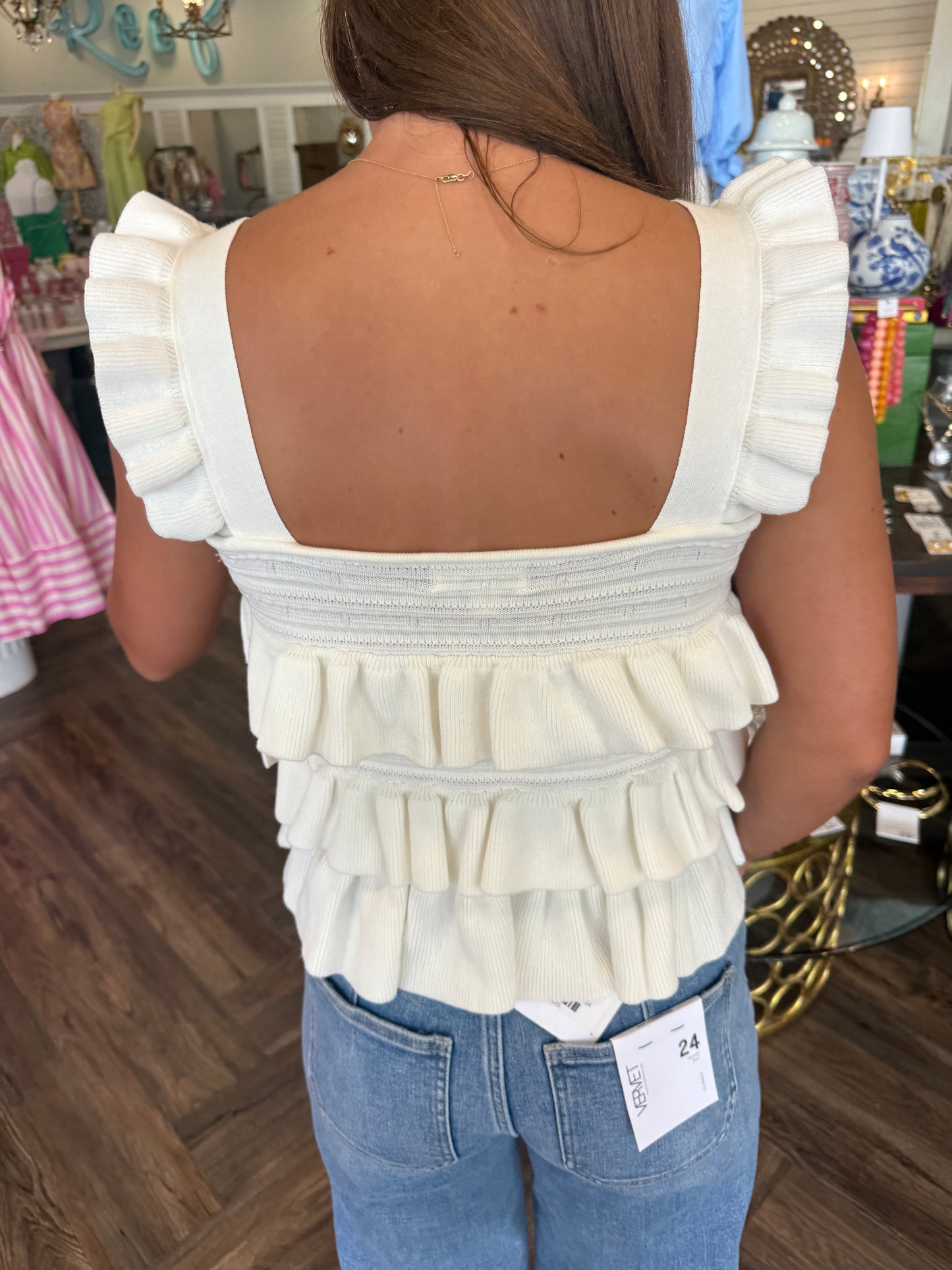 Ruffle Knit Tank Top: White