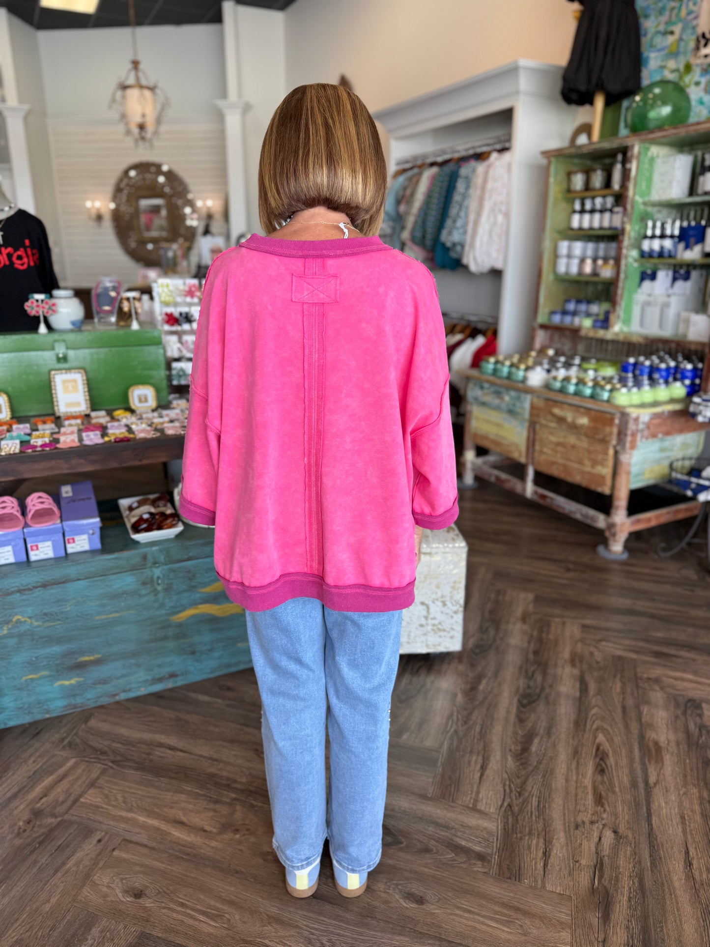 Mineral Wash Oversized Top: Pink