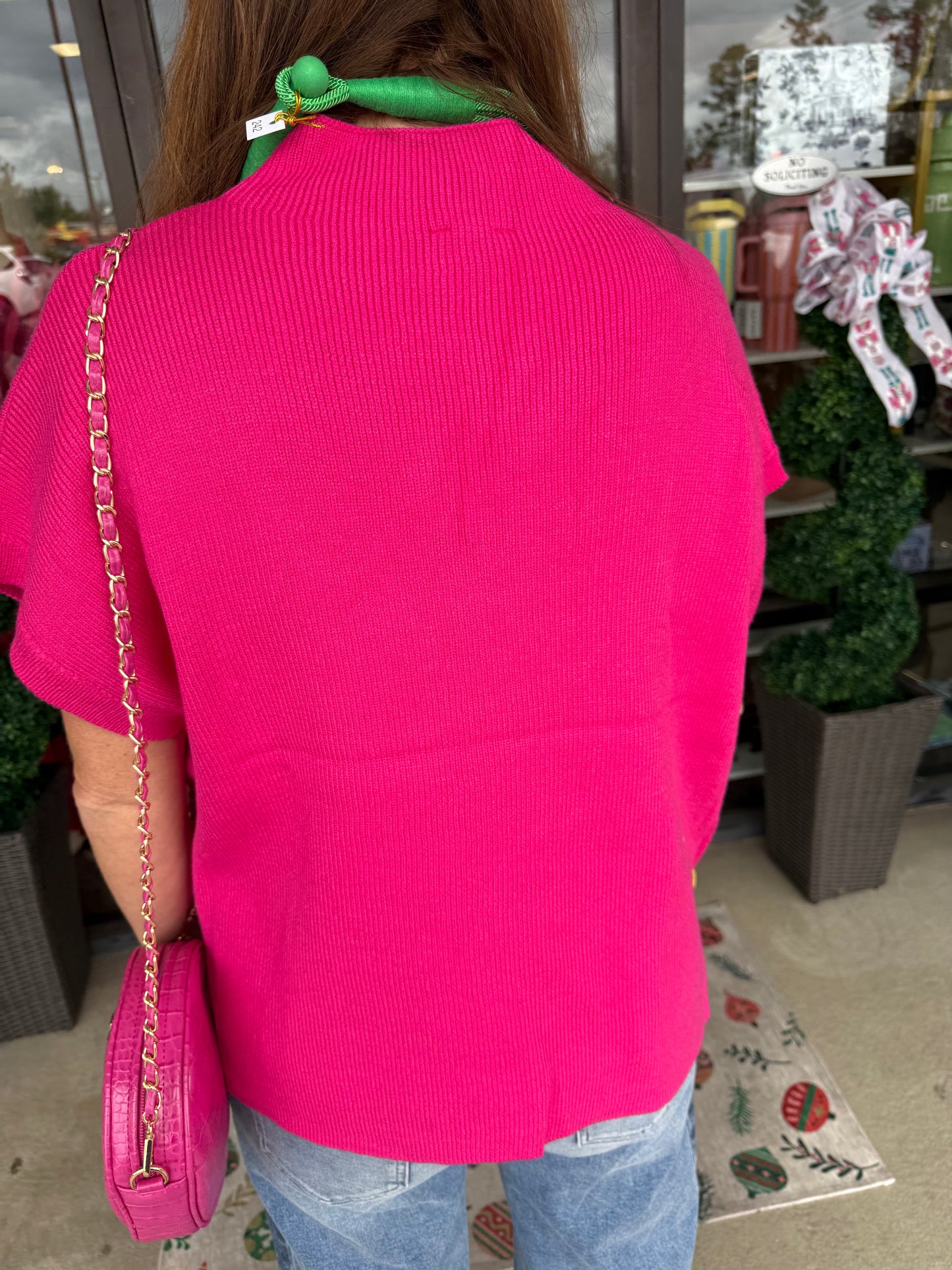 Solid Sweater Top: Hot Pink
