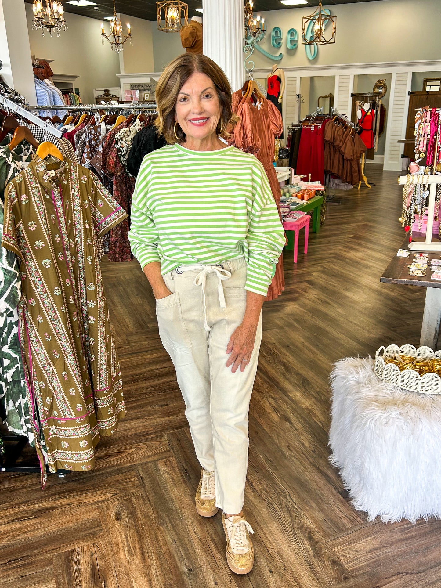 Cream Tie Waist Pant