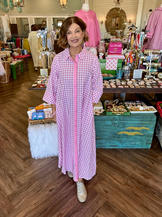 Gingham Midi Dress: Pink
