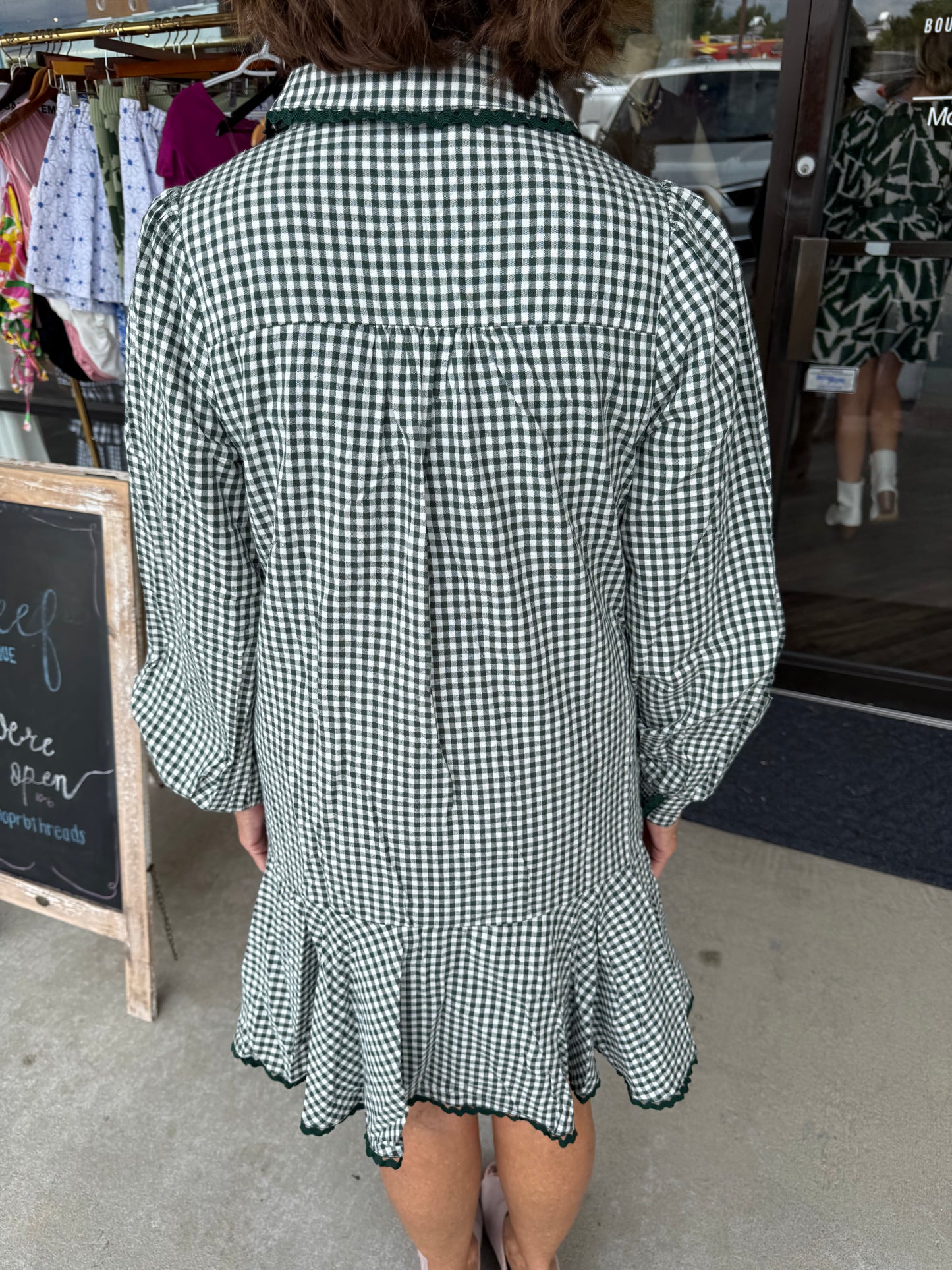 Emerald Gingham Ric Rac Mini Dress